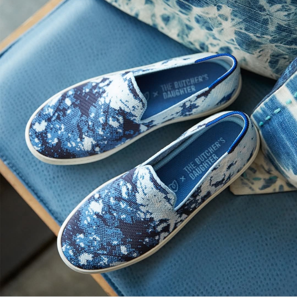 Rothy's x The Butcher's Daughter Shibori Slip On Sneaker Blue size 8.5